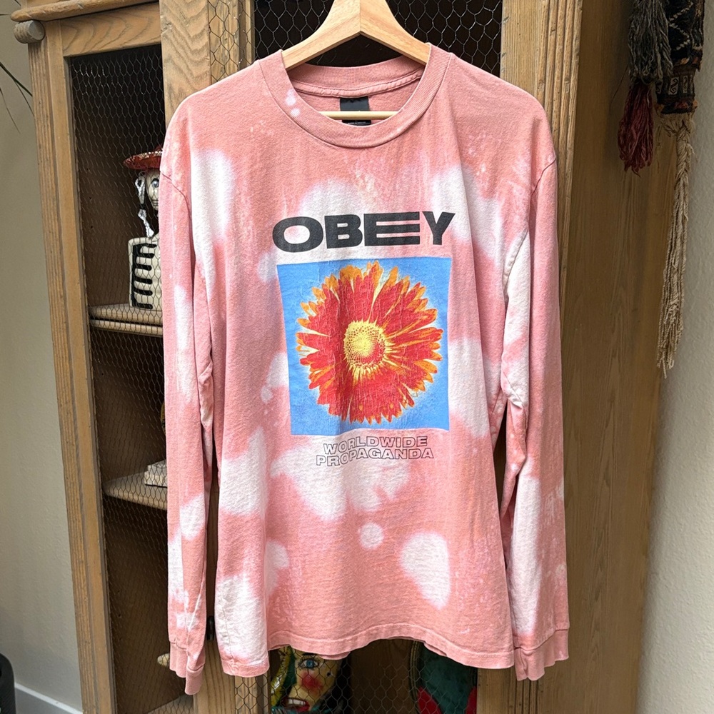 Obey Worldwide Propaganda Flower Graphic Tie Dye Lon Sleeve Shirt